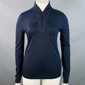 AKRIS PUNTO Navy Modal Blend Collarless 14 Zip Pullover